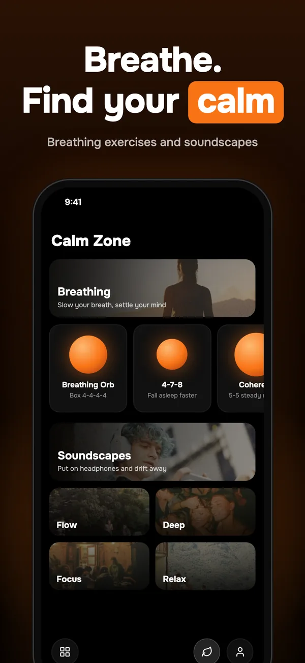 The Life 20s Calm Zone with breathing exercises and soundscapes